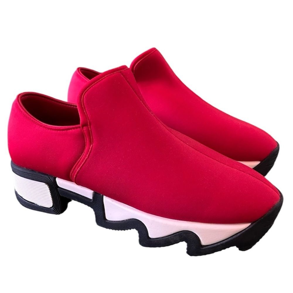 iRi NYC WES Red Neoprene Wavy Platform Slip On Sneakers